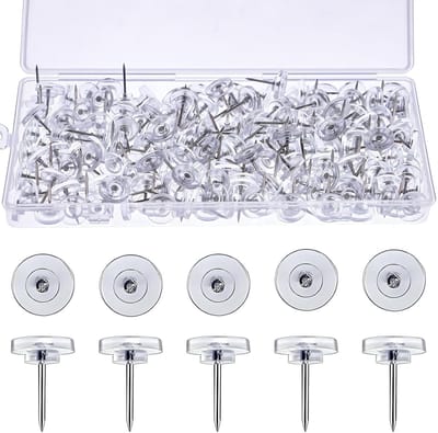 VAPKER 200pcs Flat Thumb Nails Clear Push Pins Transparent Push Pins Stand Clear Plastic Head and Steel Tip for Cork Board, Cards, Wall Hanging Home Office School Decorative