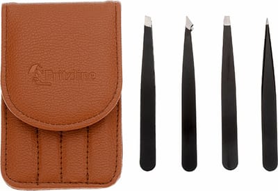 Fritzline 4 delige Luxe Pincet Set met Leren Etui - Epileer Pincetten - Tweezer - Wenkbrauw - Ontharen - Epileren - Ontharing
