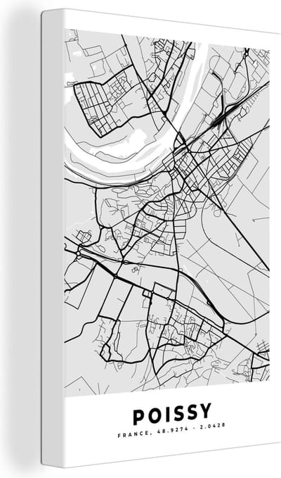 Canvas Schilderij Plattegrond - Kaart - Stadskaart - Frankrijk - Poissy - 20x30 cm - Wanddecoratie