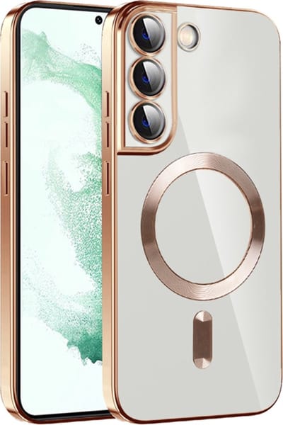 Hoesje geschikt voor Samsung Galaxy S22 - Techsuit Luxury Crystal Back Cover - Geschikt voor MagSafe - Transparant/Goud