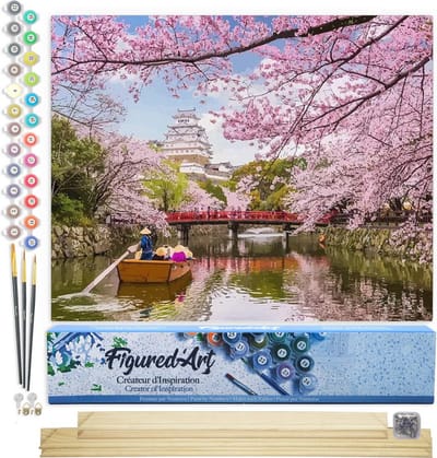 Figured'Art Schilderen op Nummer Volwassenen canvas Kersenbloesem in Japan - Handwerk acrylverf Kit DIY Compleet - 40x50cm met DIY houten lijst