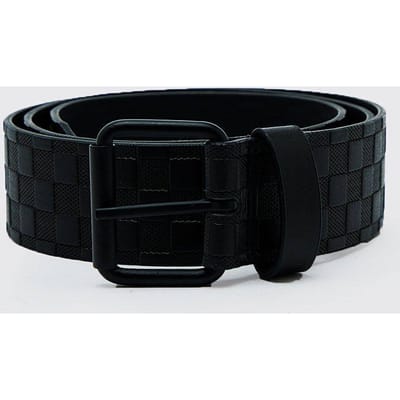Kunstleren riem met reliëf dambordpatroon | Black | Size Medium