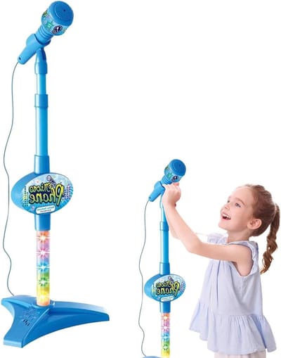 Kinder Microfoon - Karaoke Speelgoed - Muziek Maken - Met Lichteffecten - Verstelbare Standaard - Blauw