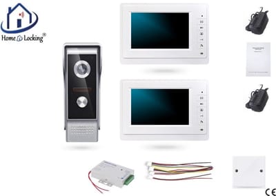 Home-Locking complete deur intercom/videofoon met 2 binnen panelen en elektro box 12VDC voor aansluiting elektrisch slot.DBF-DT-2214-1E-2