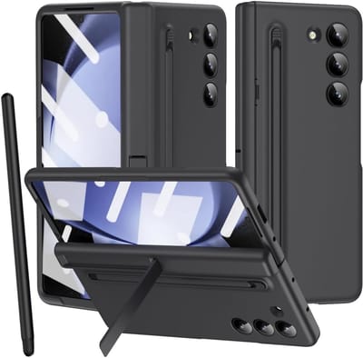 Volledige Bescherming Case voor Galaxy Z Fold 6 met Ingebouwde Schermbeschermer en Hinge Bescherming, Inclusief Pen en Houder, Zwart