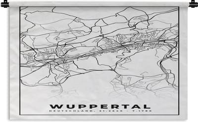 Wandkleed - Wanddoek - Stadskaart - Wuppertal - Plattegrond - Kaart - 180x120 cm - Wandtapijt