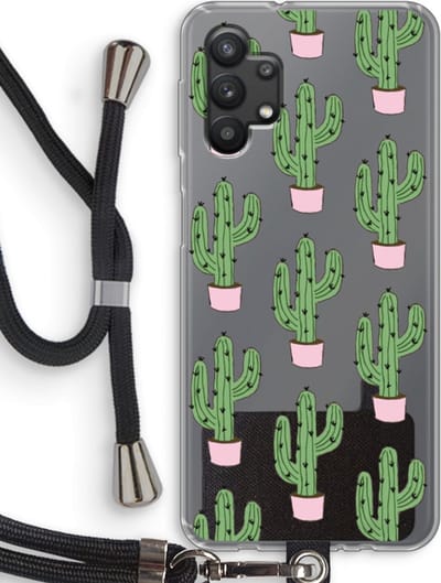 Case Company® - Hoesje met koord geschikt voor Samsung Galaxy A32 5G hoesje met Koord - Cactus Lover - Telefoonhoesje met Zwart Koord - Bescherming aan alle Kanten en Over de Schermrand