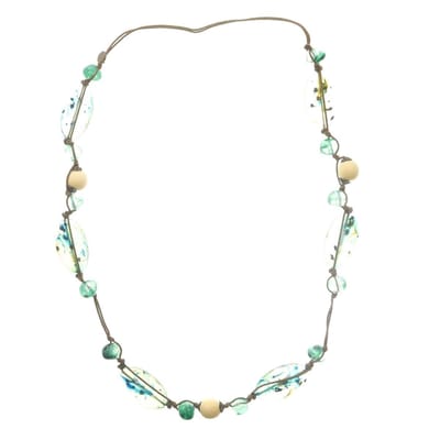 Behave® Lange kralen ketting bruin met groene kralen 90 cm - Nikkelvrij, Geschenkverpakking