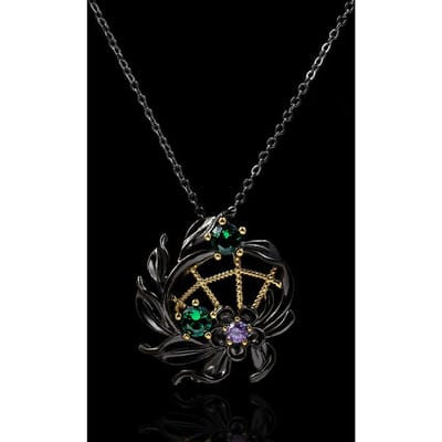 Nieuwe Kokosboom Ring INS Trendy Diamant bezet Kleur Gesloten mond Kokosboom Ketting black