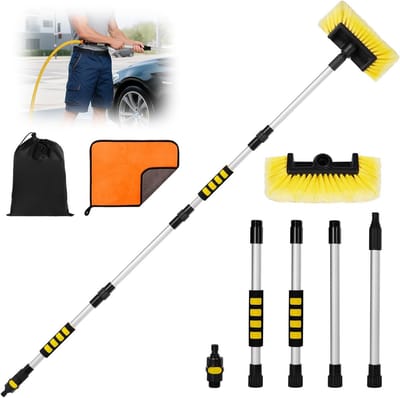 Verlengbare 165CM Carwash Borstel met 26CM Zachte Borstelkop, Inclusief Handdoek en Opbergtas voor Caravan, Boot en Ramen
