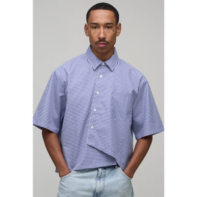 Oversized Boxy Asymmetrisch Geruit Overhemd | Blue | Size XS