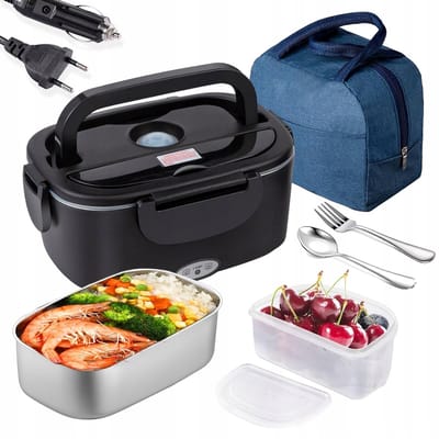 Elektrische Lunchbox 12V/24V/220V met RVS Binnenbak - Warm Eten Onderweg
