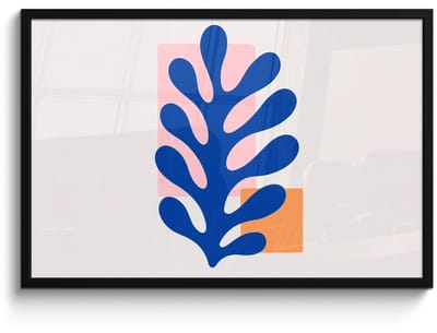 Poster in lijst - Fotolijst 90x60 cm - Posters - Abstract - Blad - Blauw - Rechthoeken - Posterlijst zwart - Decoratie - Wanddecoratie woonkamer - Muurdecoratie slaapkamer