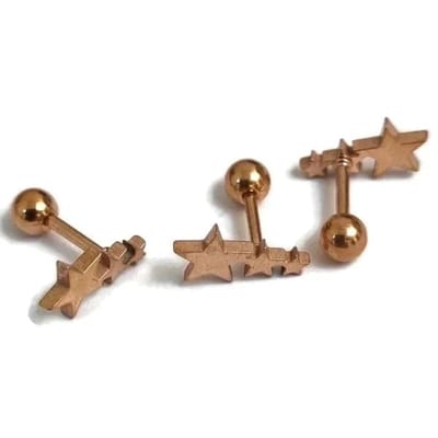 Aramat Jewels | Piercings | Stijlvolle Piercing Helix Piercing 6mm - Rosékleur met Motief | 3 sterren-11x6mm | |10mm | Staal | Volwassenen | Verkleurd niet