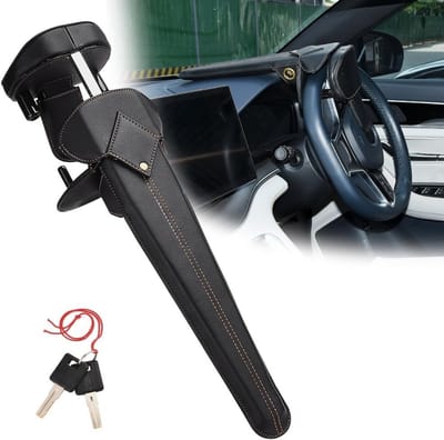 Zware Stuurwielslot voor Auto, Anti-Diefstal Beveiliging met 2 Sleutels, Robuuste Stuurwielclaw, Auto Immobiliser en Diefstalpreventie Systeem in Zwart PU Leer