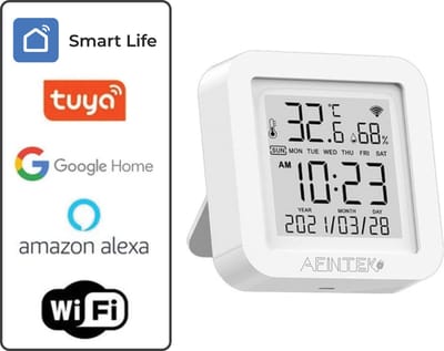 AFINTEK Smart WiFi Weerstation - Thermometer & Hygrometer - USB Voeding - Met Datum & Tijd - Smart Life & Tuya App - Luchtvochtigheidsmeter - Google Home & Alexa - USB Versie
