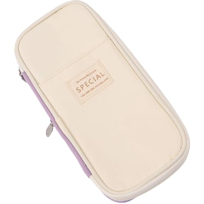 Grande Trousse à Crayons Style Simple Toile Poches en Maille Emplacements pour Stylos Fermeture Éclair Lisse Grande Trousse pour l'École le Bureau le Voyage beige