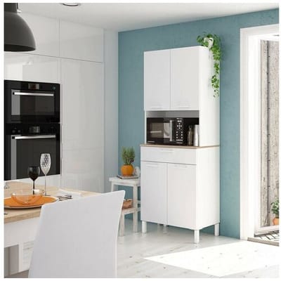 Dmora Dbakke Dressoir\\, keukenkast, dressoir met 4 deuren en 1 lade met planken, open kledingkast, 72x40h186 cm, wit en eiken
