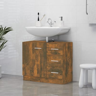 vidaXL - Wastafelkast - 63x30x54 - cm - bewerkt - hout - gerookt - eikenkleurig