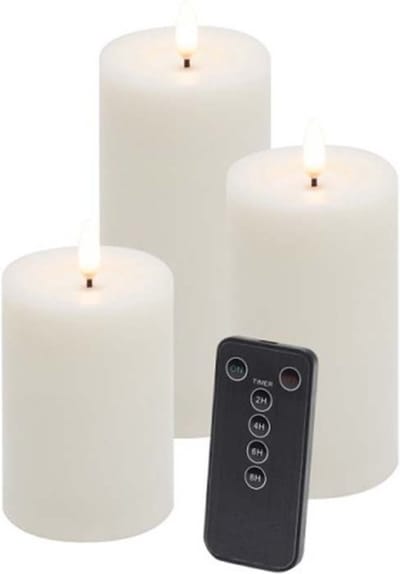 Led Kaarsen - 3-Pack Set - Off White - incl. afstandsbediening -Ingebouwde timer - eledea 3D LED-vlam - set van 3 Stuks
