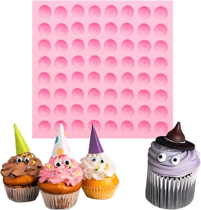 64-holse mini oogvormige siliconen mal voor fondant, kunsthars, gelei, roze.