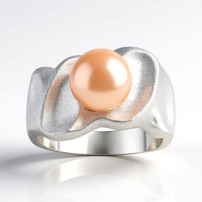 Cavill - Zilveren Ring - 925 Sterling Zilver Gerhodineerd - Perzikkleurige Ming Parel 8 mm Rond - Minimalistisch Modern Dames Sieraad