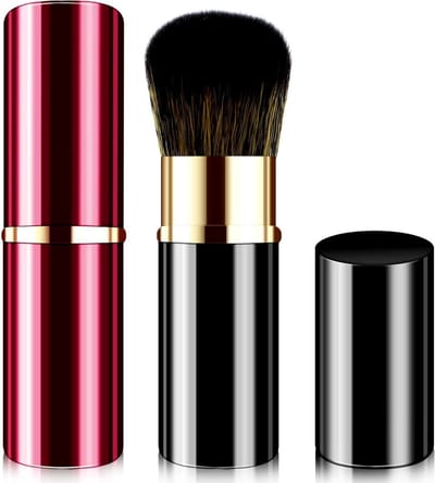 Set van 2 Inklapbare Kleine Make-up Kwasten voor Reis, Lipkwast en Poederkwast voor Perfecte Make-up Blending