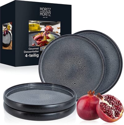 Moritz & Moritz SOLID 4-delige Dessertborden Set - Antraciet - Aardewerk Borden voor 4 Persoons - 21cm