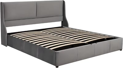 Bed - Tweepersoonsbedden - Tweepersoonsbed - Voor Slaapkamer - Tweepersoonsbed met Oorvormig Kussen Hoofdeinde & Hydraulisch Opbergsysteem - Grijs - 180x200
