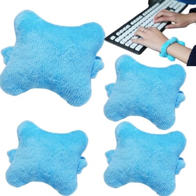 4 stuks Pluche Leuke Polssteun/Muismat - Draagbaar Ergonomisch Ontwerp - Kantoor Typpolssteun - Thuis & Reis Muismat - 7,5*6,5cm - Geschikt voor Kantoor, Thuis & Reis Typing - Blauw