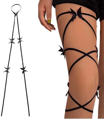 JHUBERS- Kousenband Zwart - Jarretelgordel - Elastisch - Rave Kostuum - Kousenband Dames - Voor Carnaval/Halloween - Jarretel