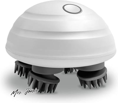 Mrs. Jones Elektrische hoofdmassager draagbare handheld waterdichte hoofdmassager met 4 kneden koppen en 100 knooppunten voor lichaamsontspanning en stressverlichting - Ideale huisdierenmassage met zoekwoorden stressverlichting en ontspanning. .