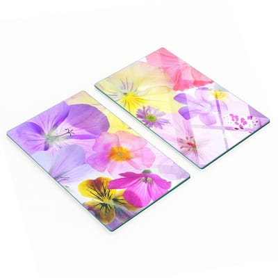 Set van snijplanken van gehard glas met viooltjespatroon, 2x30x52 cm