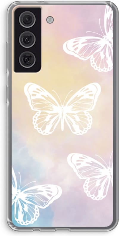 Case Company® - Hoesje geschikt voor Samsung Galaxy S21 FE hoesje - White butterfly - Soft Cover Telefoonhoesje - Bescherming aan alle Kanten en Schermrand