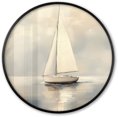Poster in lijst Rond - Fotolijst 60x60 cm - Posters - Zeilschip - Zee - Bewolkt - Ronde posterlijst zwart - Decoratie - Wanddecoratie woonkamer - Muurdecoratie slaapkamer