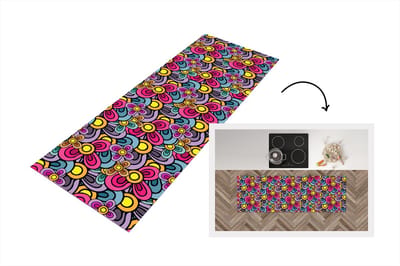 Keukenloper 150x50 cm - Keukenmat vinyl Patroon - Hippie - Bloemen - Paars - Keukenmatten loper - Keuken vloerkleed tapijt