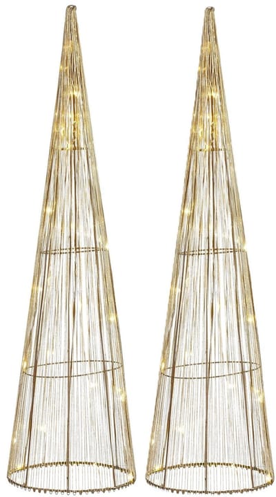 Mica Decorations LED kegel - 2x - kerstboom lamp - goud - polyester/metaal - H60 cm - kerstverlichting