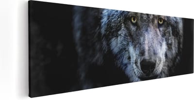 Artaza Canvas Schilderij Dierenkop - 60x20 cm - Wanddecoratie Wolf - Muurdecoratie Mancave - Kamer Accessoires