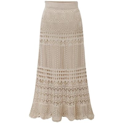 Buste Rok Dames Lente en Herfst Hoge Taille Los Grote Maat Haakwerk Hol Gebreid Heupomwikkelend Middellang en Lang Rok M beige