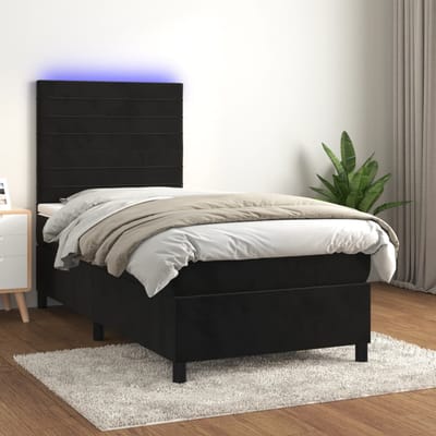 vidaXL - Boxspring - met - matras - en - LED - fluweel - zwart - 80x200 - cm