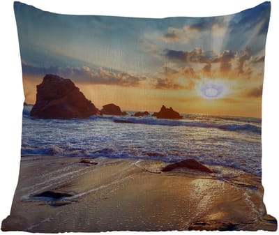 Tuinkussen - Strand - Zonsondergang - Natuur - Zee - Landschap - 40x40 cm - Weerbestendig