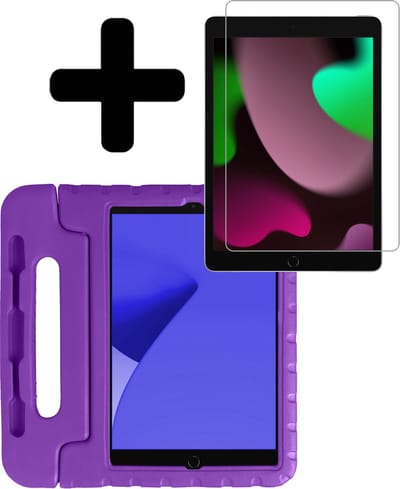 Hoes - Geschikt voor Apple iPad 8 (2020) - 10.2 inch - 8e Generatie - Met Screenprotector - Kinderhoes Shockproof Bumper - Kidsproof Case - Tablet Hoesje - Kinder Hoesje Cover - Paars