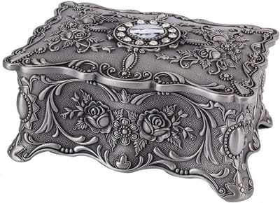 Juwelendoos Metaal - Sieraden Organizer - Sieraden Opbergen - Rhinestones Versierd - 18 x 12 x 8 cm - Blauw
