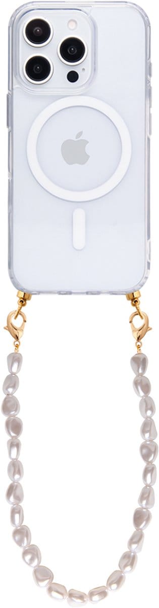 Casies MagSafe hoesje geschikt voor iPhone 13 met parelkoord - Parel ketting - Koord - Parels - Pearl cord case