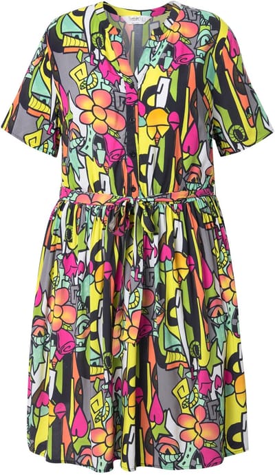 Angel of Style - Dames - Jurk A-lijn all-over print elastische taille - Antraciet - Maat 54