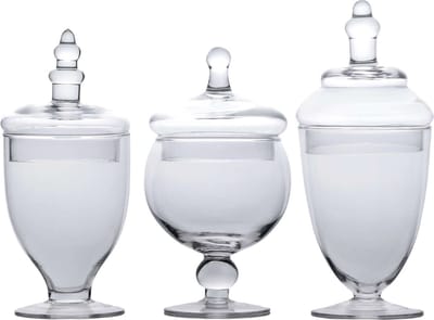 Intirilife Set van 3 Victoriaanse Stijl Snoeppotten - 25 x 11.5 / 22.5 x 10.1 / 21 x 12 cm - Vintage, voor Snoep, Koekjes, Glazen Pot met Deksel, Decoratie, Bewaarpot, Container