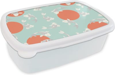 Broodtrommel Wit - Lunchbox - Brooddoos - Patroon - Vis - Japan - Dier - 18x12x6 cm - Volwassenen