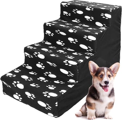 Puppytrap 4 Treden - Hondenladder Bed - Huisdieren Hulp - Zachte Flanellen Bekleding - 60 x 40 x 35 cm