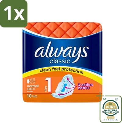 1 x Always Classic - Maandverband - Normaal met Vleugels - 10 Maandverbandjes- Maandverband - Menstruatie - Bescherming - Vleugels - Normale Menstruatie