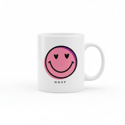 Smiley Met Hartjes Koffiemok 330 ml – Schattig Minimalistisch Geluks Cadeau Mok